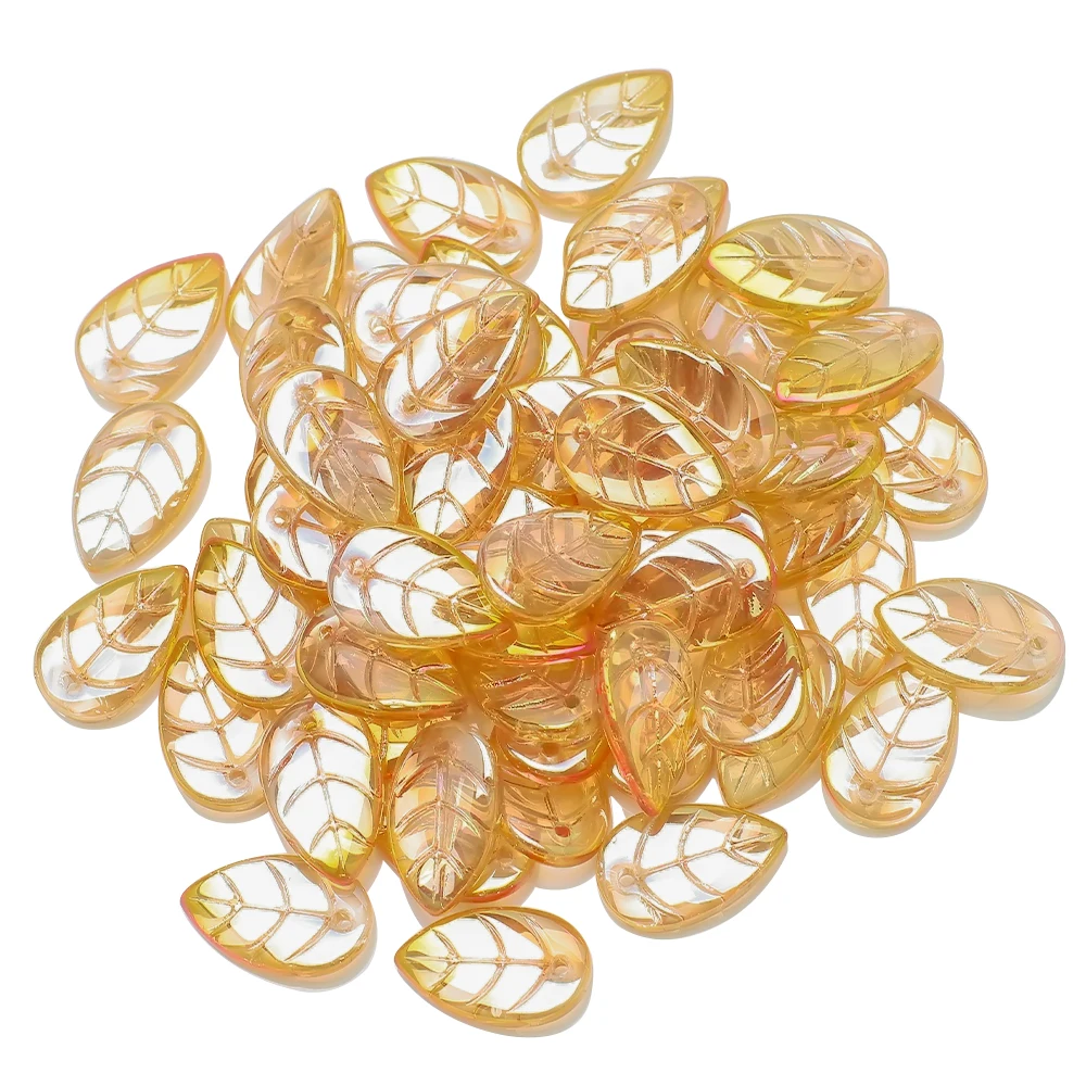 50Pcs Glass Petal Beads 10*18mm Green Color Leave Shape Beads Crafts DIY Crystal Pendant Earings Jewelry Making Accessories