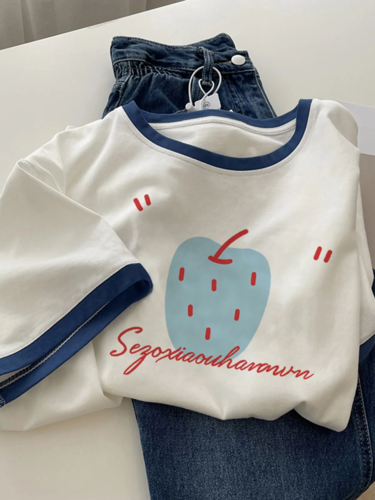 

Летняя шикарная свободная футболка с воротником цвета Blo ort Sve, женский модный хлопковый топ для поездок на работу, круглый Ne