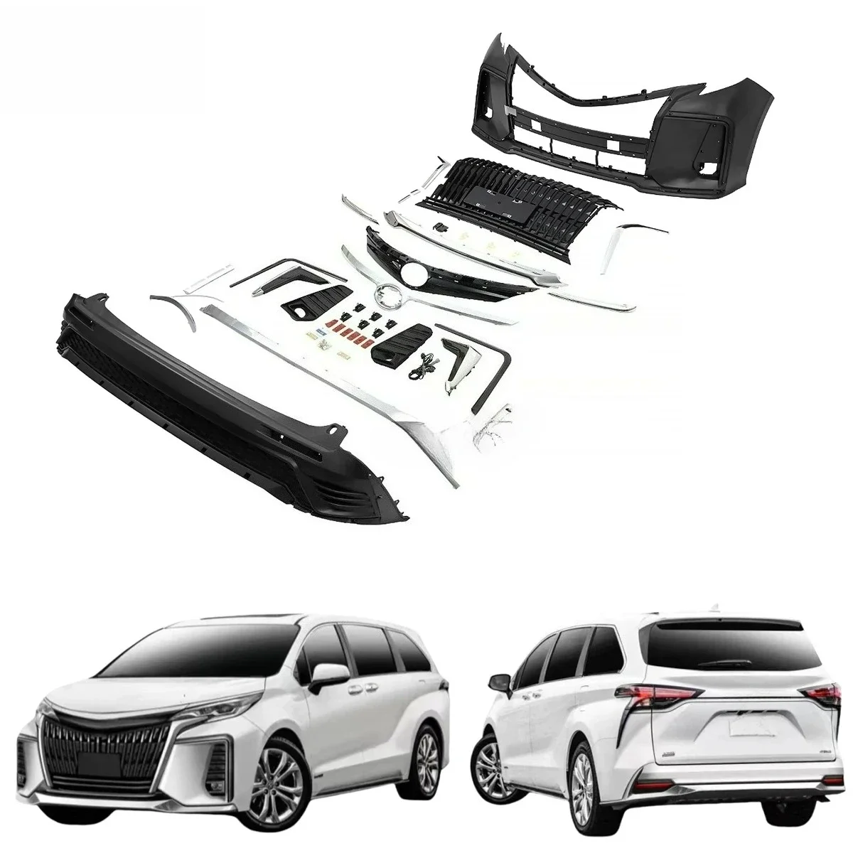

Premium FORToyotaSienna Elegant Carbon Fiber Front Rear Bumper Side Grille BODYKIT 2022