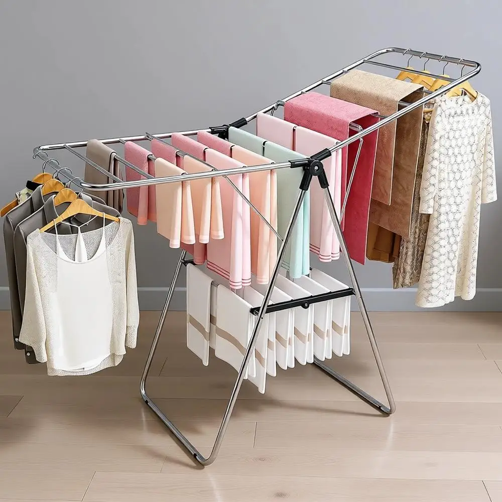 

Height-Adjustable Folding Drying Rack for Clothes, Suitable for Indoor and Outdoor Use, Black