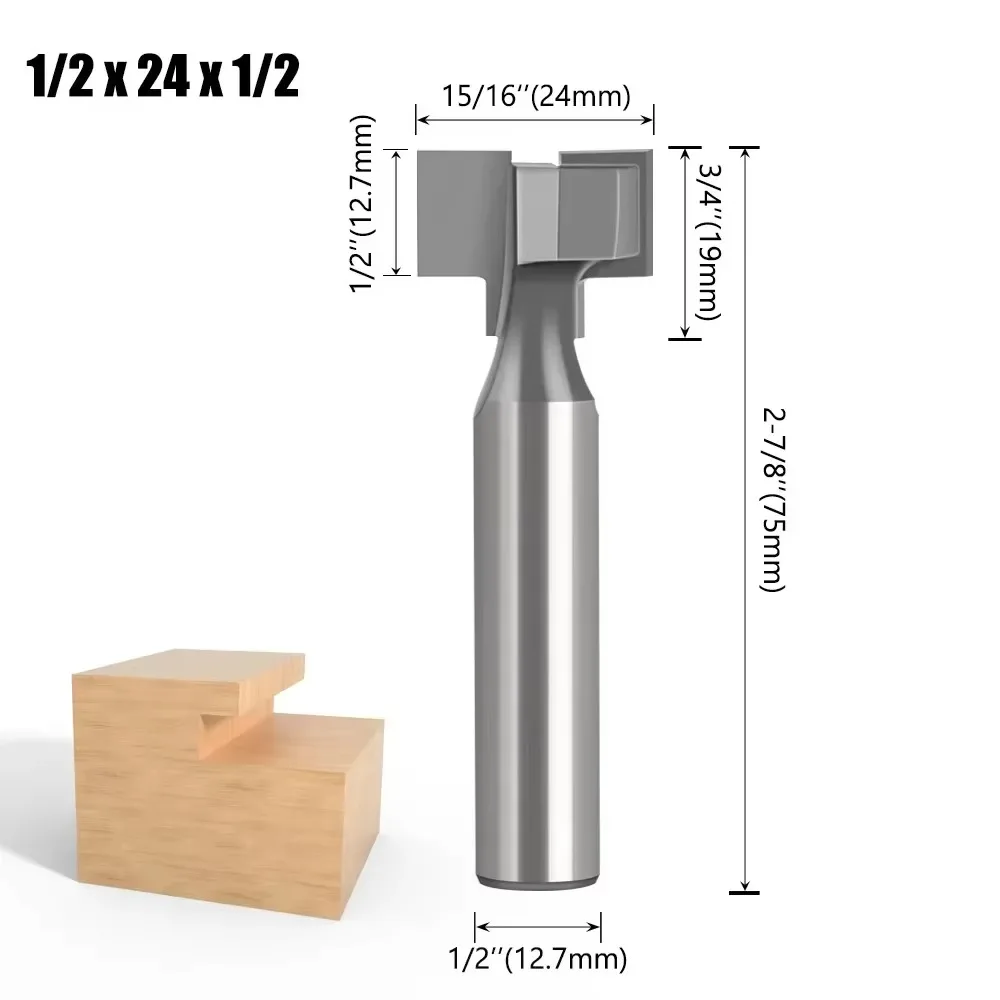 1PC 12mm 1/2′′Shank T-Slot & T-Track Slotting Router Bit Cutting Carbide Alloy with Woodworking Tool T Type Wood Milling Cutter