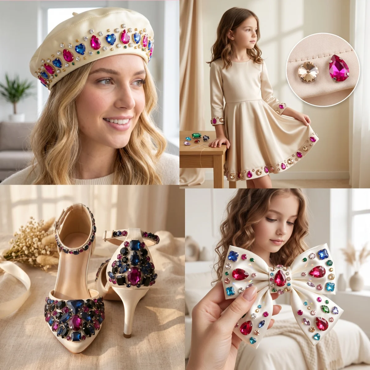 Tropfenförmige aufnähbare Strasssteine, silberne Krallen, Glaskristall-Strasssteine, mehrfarbige aufnähbare Steine für DIY-Schmuck, Bastelarbeiten und Dekoration. – Detail 3