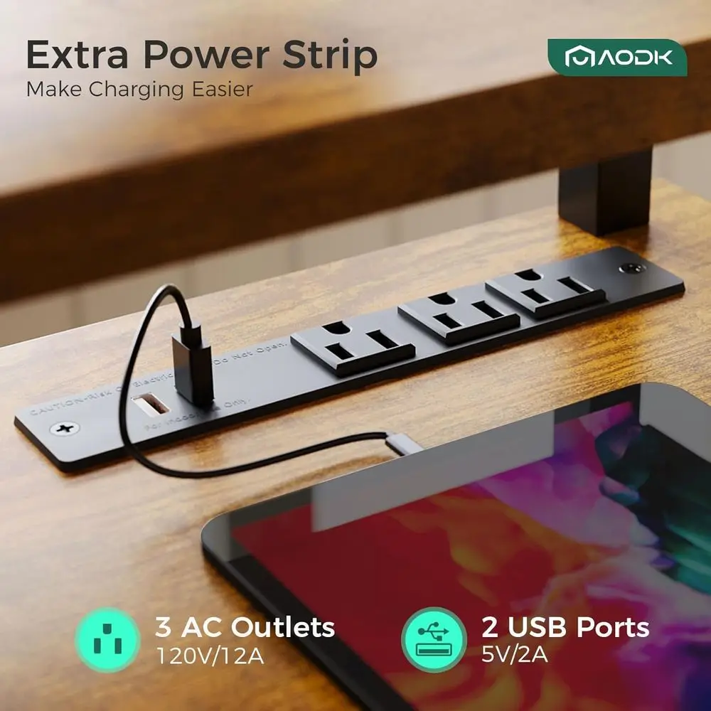 Height-Adjustable 55-Inch Electric Desk with Drawers, Keyboard Tray, Power Outlets, and LED Lights - Rustic Brown Gaming Desk fo