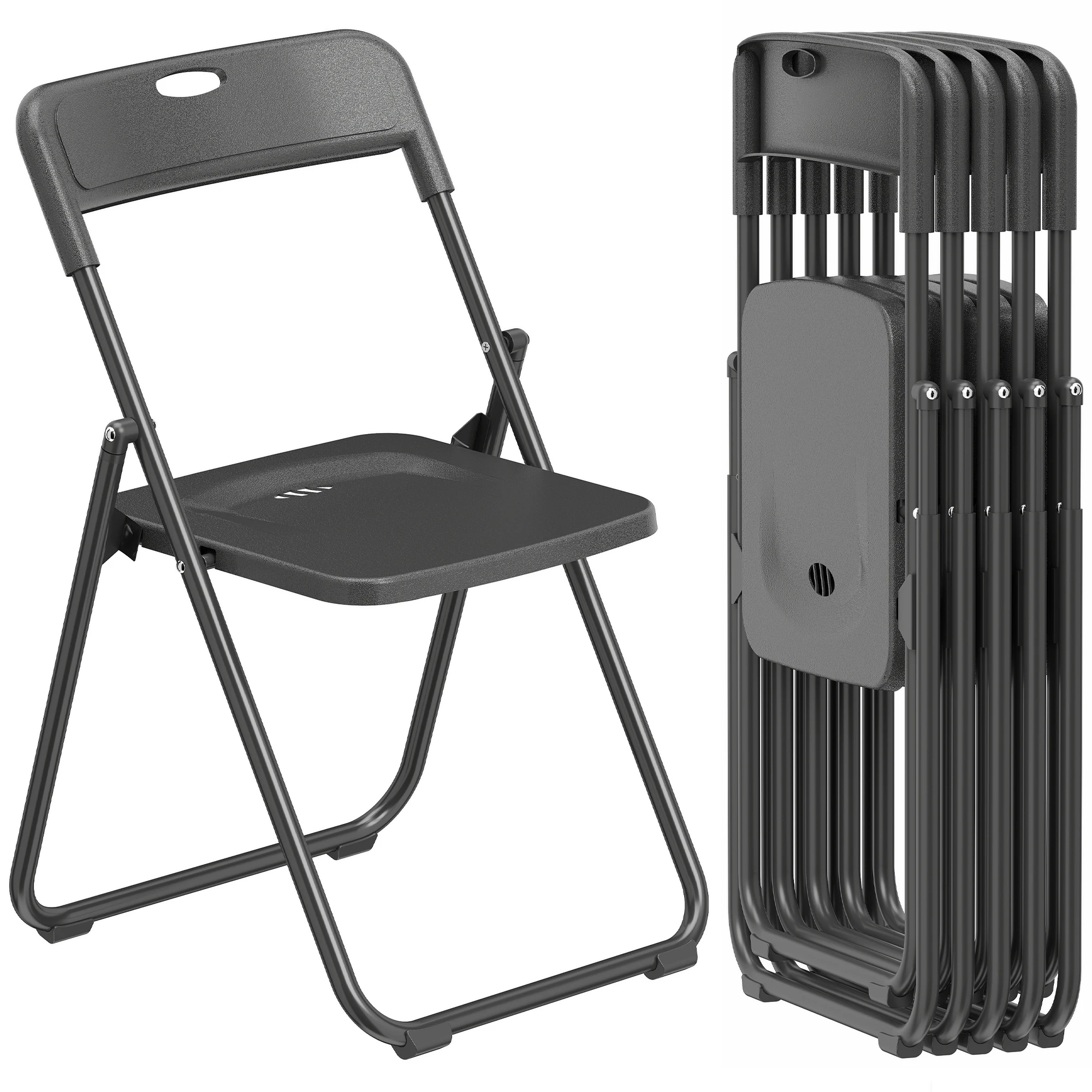 HOMCOM Juego de 6 Sillas Plegables de Plástico con Respaldo Curvo Diseño Ventilación Estructura de Acero 48,5x47x75 cm