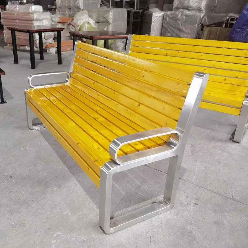 كرسي بارك طويل في الهواء الطلق مع مقعد صف حديقة من الفولاذ المقاوم للصدأ مضاد للتآكل للاستخدام في الفناء أو الصالة الرياضية