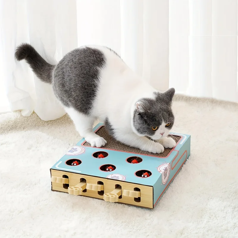 3 in 1 Cat Toy Chase Hunt Mouse With Scratcher Interactive Maze Educational Cat Hit Gophers Funny Cat Stick Pet Supplies