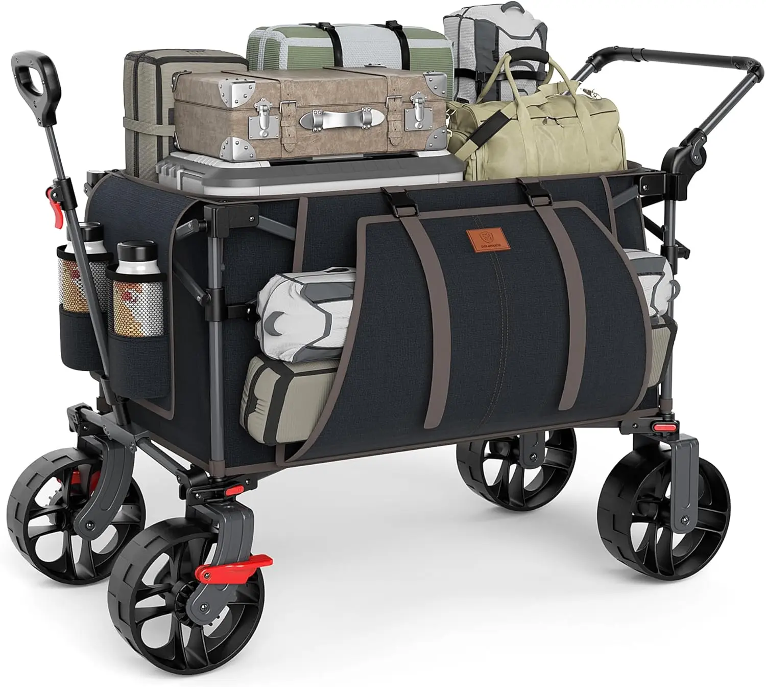 

Folding Push Wagon with Brakes Portable Shopping Cart Collapsible Wagon Cart with All Terrain Big Wheels for Camping Beach Sport