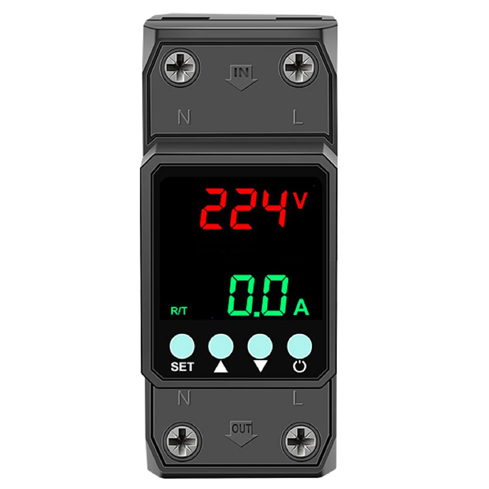 Over Under Voltage Protector Relay 63A 220V Digital Display DIN Rail Mount AC130-300V DC85-300V Automatic Recovery