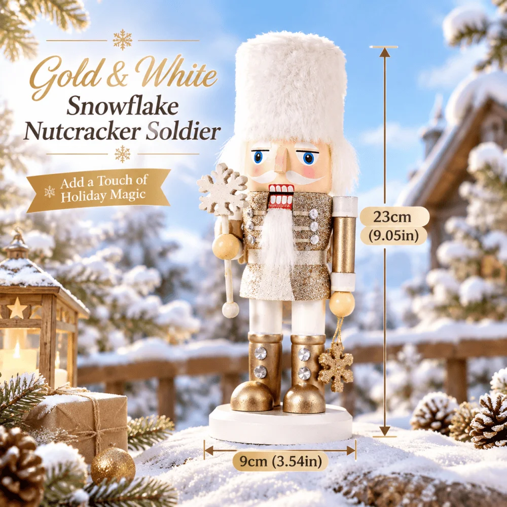 23cm Cute Nutcracker Soldier Puppet Wooden Nutcracker Statues Golden Handicraft Doll Toy New Year Christmas Gift Home Decoration