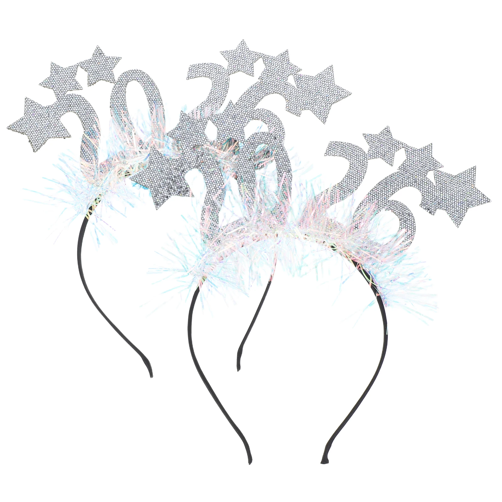 ที่คาดผมปีใหม่ 2 ชิ้น ปี 2026 ประดับกลิตเตอร์ สีเงิน สำหรับงานเทศกาล