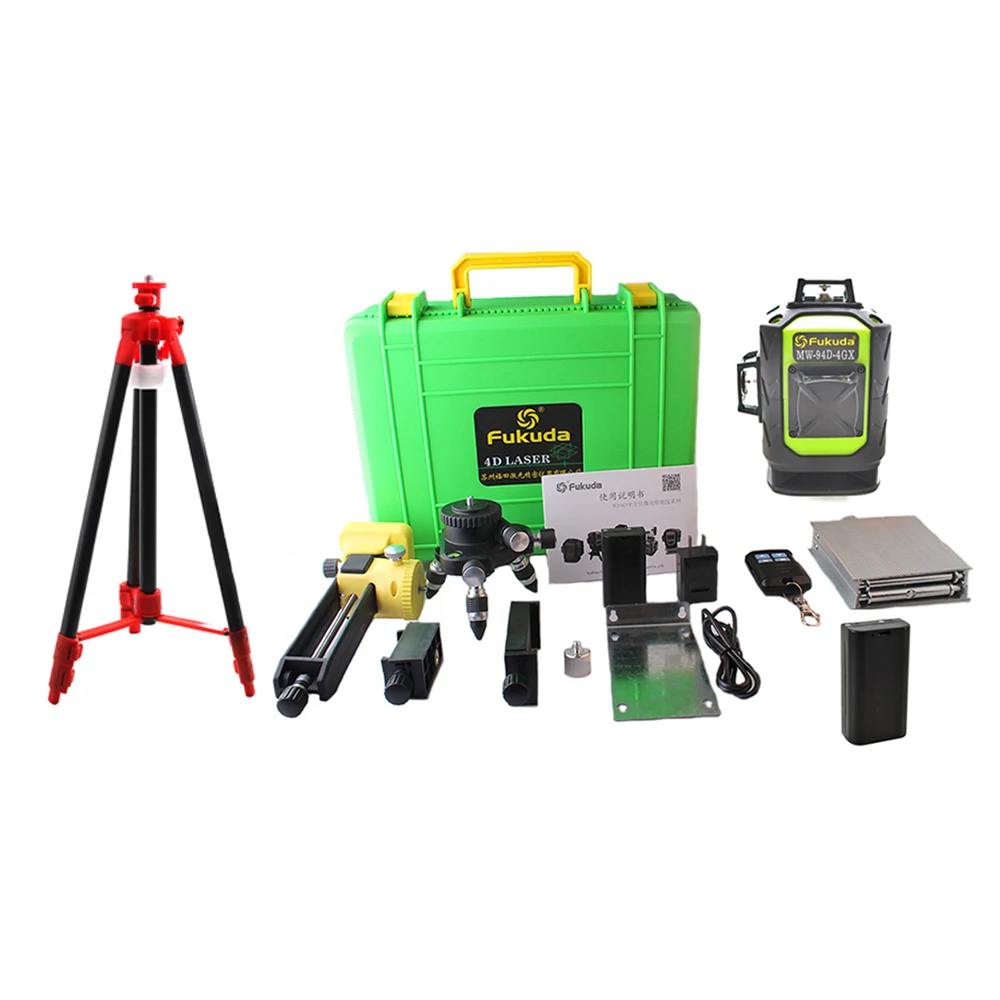 2pcs 4000MAH Battery Fukuda 16 Line 4D Laser Level Sharp Green 515NM Beam 360 Vertical And Horizontal Self-Leveling Cross