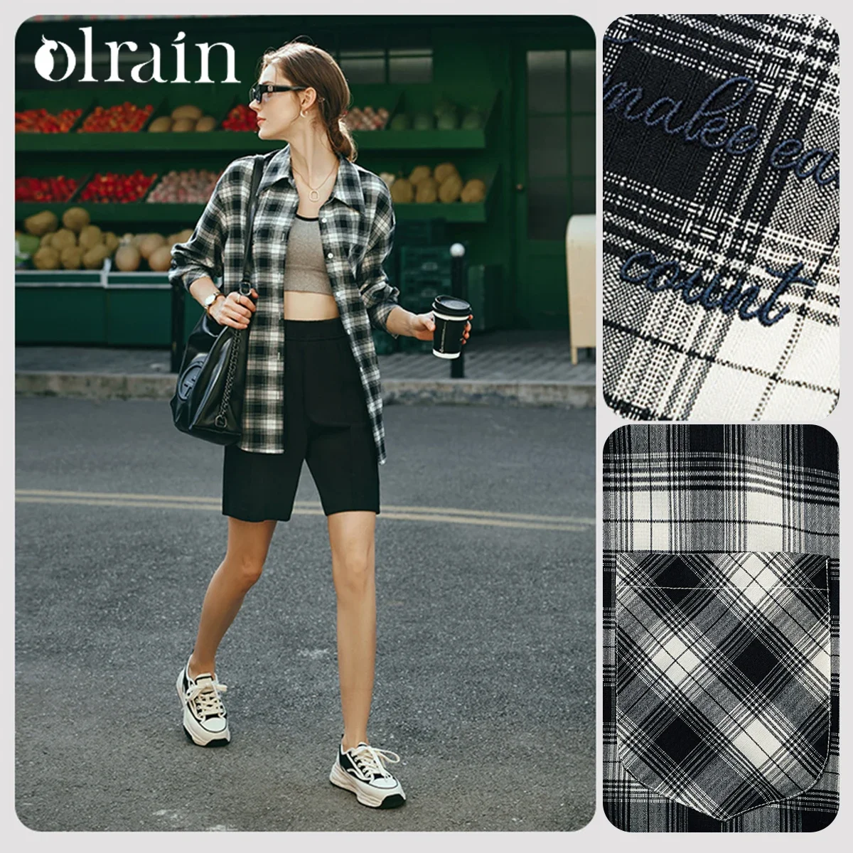 

OLrain Women's Plaid Shirts 2026 Spring Autumn Shackets Vintage Casual Lazy Loose Oversized Long Sleeve Shirt Jacket O57QC89296