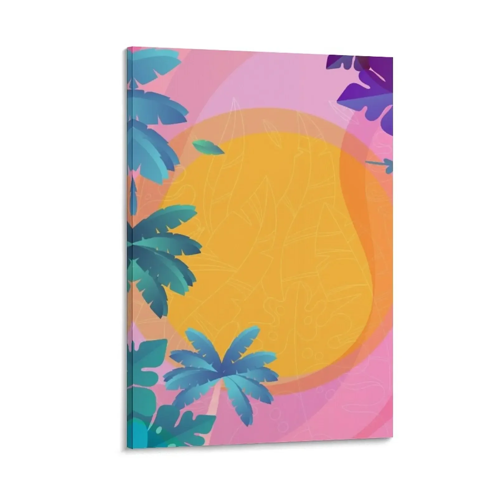 

Pink Vaporwave Tropical Island, Tropical Plants Canvas Painting art decorations for the room ornaments for home