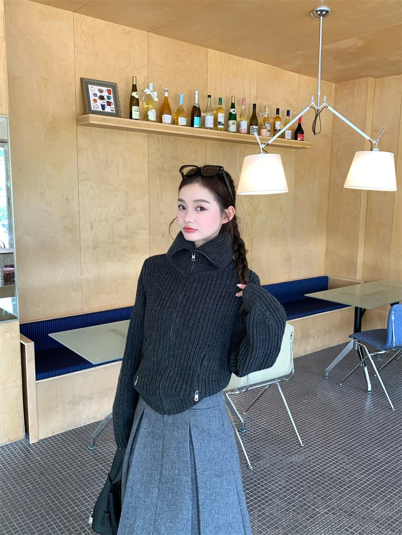 Falda acampanada de estilo Preppy para Mujer, faldas plisadas grises coreanas de primavera, Falda larga elegante de cintura alta Vintage para Mujer