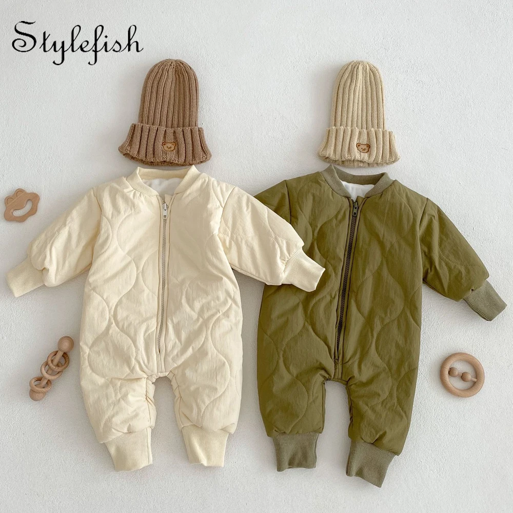 

winter clothing plus velvet warm newborn romper Cotton infant baby romper Baby long-sleeved long romper