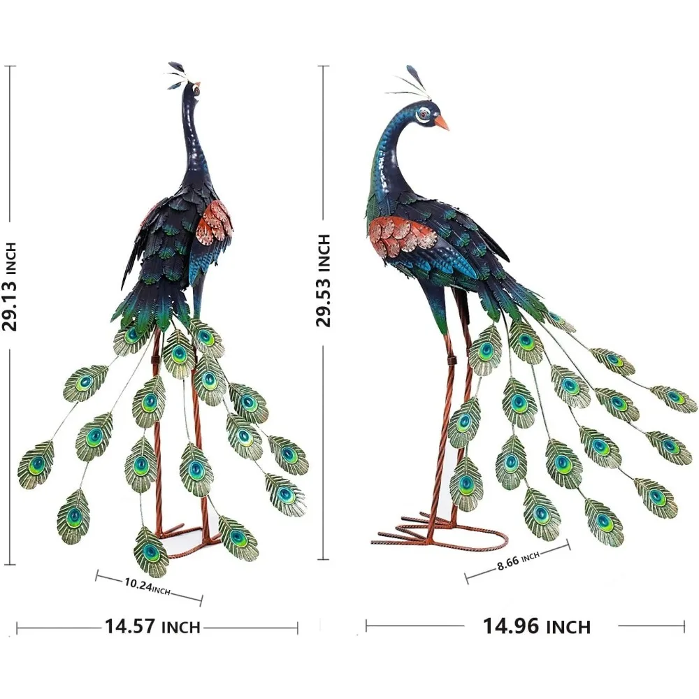 Estatuas de Metal para decoración de jardín, Juego de 2 piezas de pavo real para exteriores, patio, césped, esculturas para el hogar