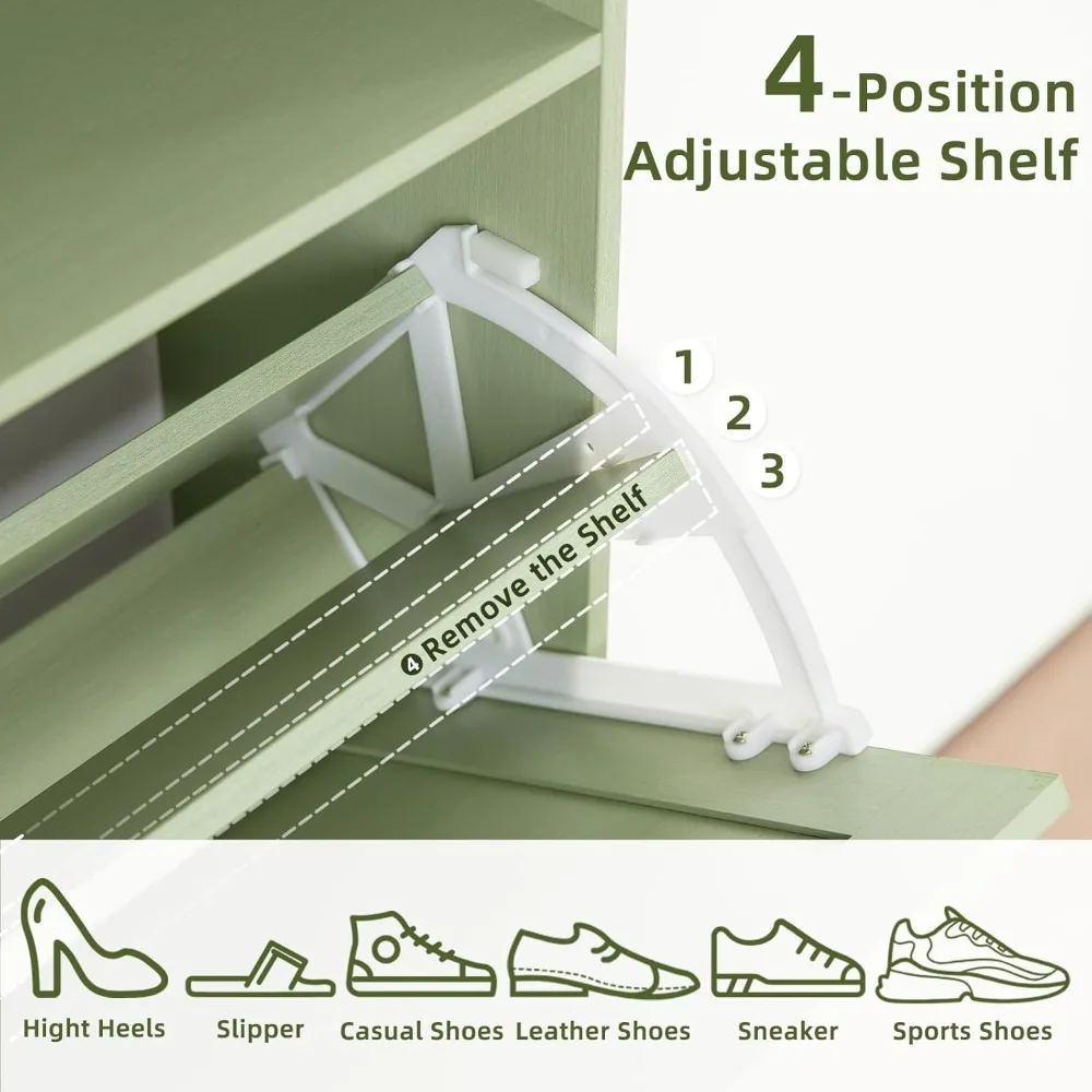 Shoe Cabinet Storage for Entryway with 2 Flip Drawers Open Storage Layer Rack Narrow Organizer Slim