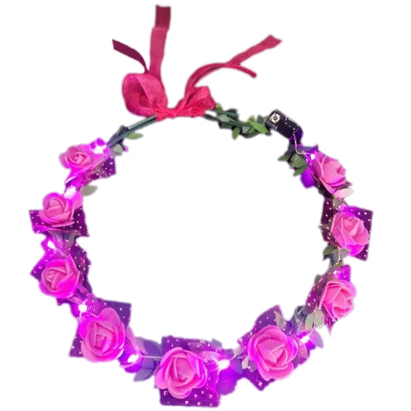 flores con luz Led para mujer, diadema hecha a mano para fiesta boda con cinta ajustable, accesorios para