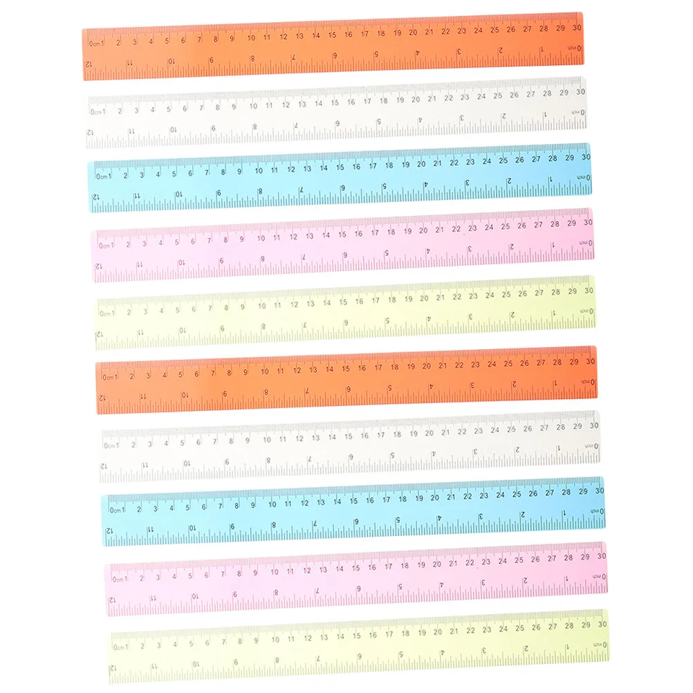 

10pcs Colorful 30cm Ruler Plastic Measuring Tool for Students School Office Multi Functional Centimeter Scale