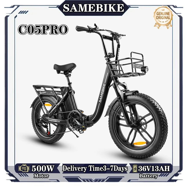 SAMEBIKE C05PRO Opvouwbare Elektrische Fiets 500W Motor 36V13AH Verwijderbare Batterij 20*4.0 inch All-Terrain Vetbanden Volwassen E-bike