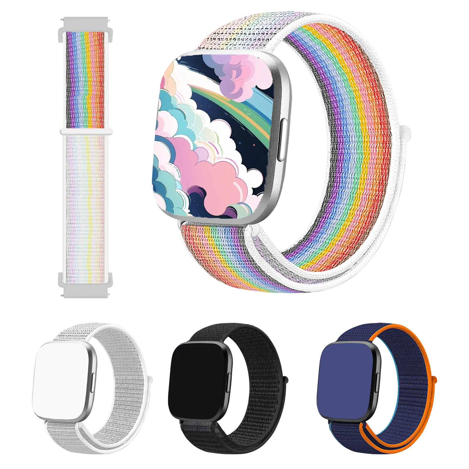 ملحقات حزام بديلة لساعة Fitbit Versa 2/Lite/SE من النايلون المضفر القابل للتمدد للساعة الذكية