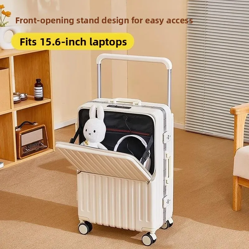 

New 2025 Women's 20-Inch Front Opening Wide Pull Rod Lage Durable Boarding Password Travel Suitcase Fre Sle ABS+PC Mat...