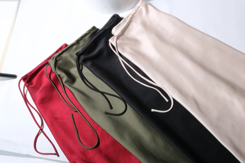 New In 2026 Women's Spring Summer Solid Color Satin Long Skirt High Waist Lace-up Trendy Elegant Faldas Female Beach Maxi Skirts