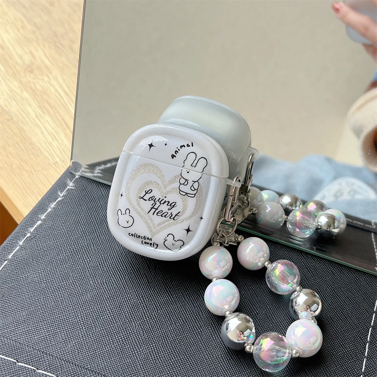 เคสชุดหูฟังแวววาวลายหัวใจสำหรับ Apple airpods 3 Pro 2 1เคสกระต่ายนิ่มสร้อยข้อมือฝาครอบกล่องหูฟังบลูทูธไร้สาย