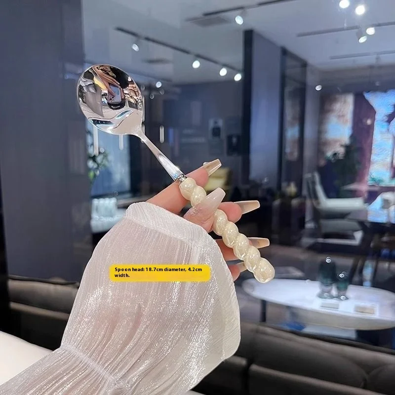2026 New 304 Stainless Steel Spoon Girl Pearl Five-color Imitation Ceramic Handle Spoons Household Long Handled Dining Spoon