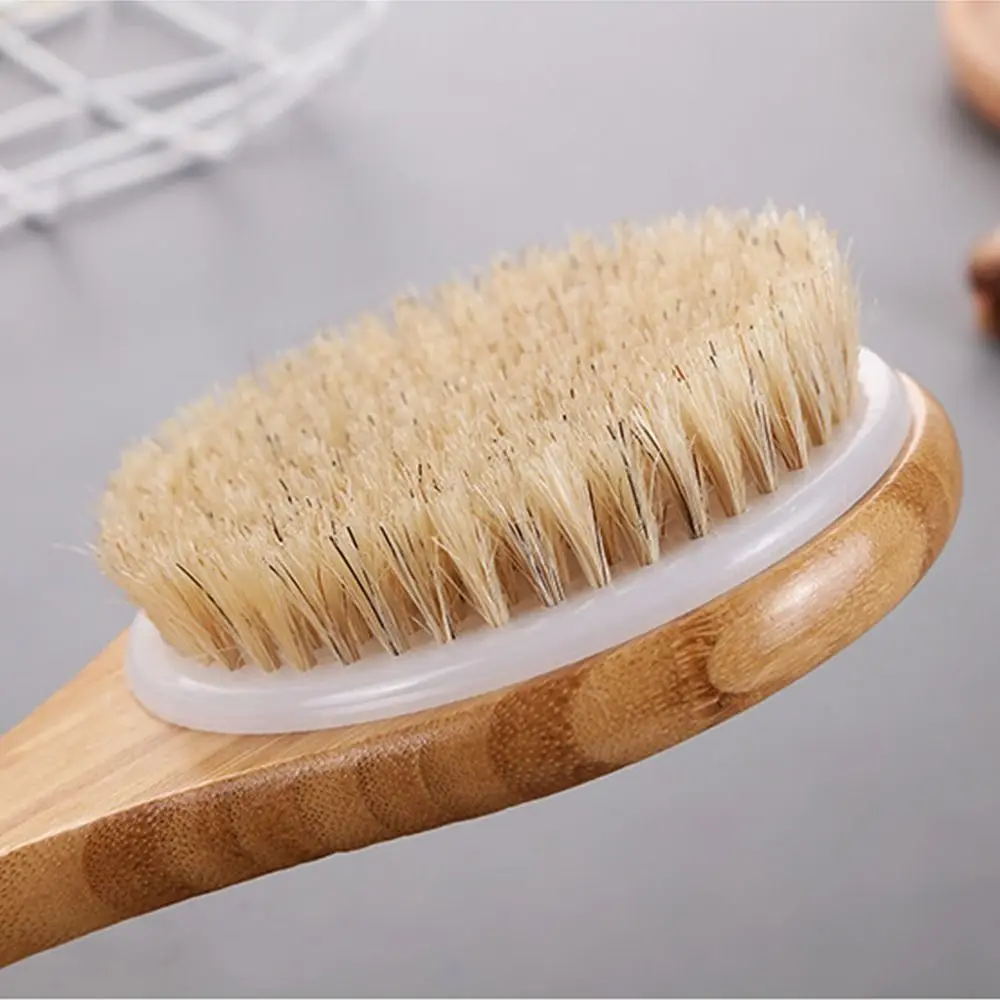 Body Brush Long Handle Bath Shower Back Scrubber Bamboo Natural Bristles