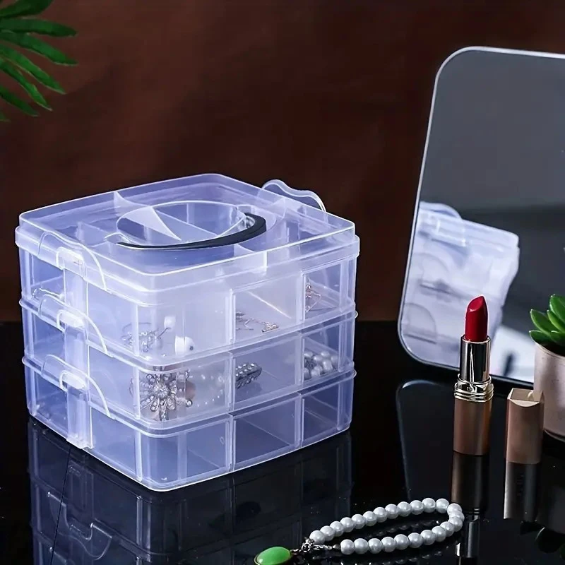 Multi-functional Clear Large-capacity 3 Layers Storage Box For Necklace Ring Earrings Jewelry Compartmentalised Suitcase