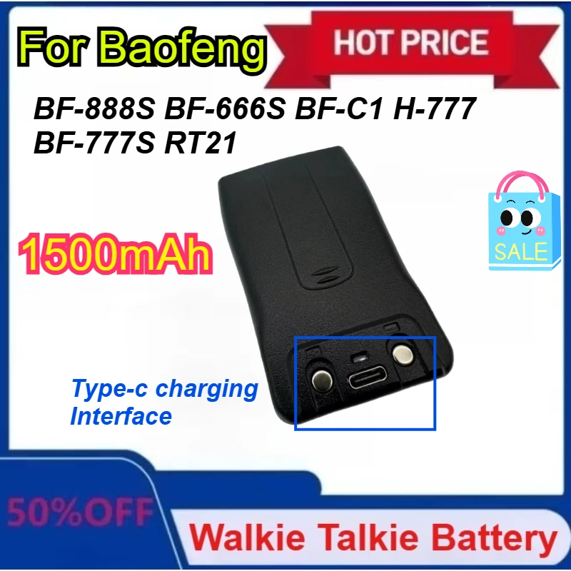 

New BL-1 for Baofeng Walkie Talkie BF-888S 1500mAh Battery Support Type-C Charging for BF-666S BF-C1 H-777 BF-777S RT21 F26