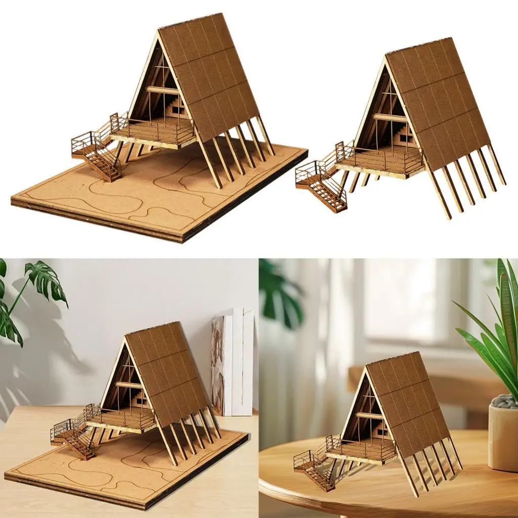 

Wooden Model Kit House 3D Wooden Puzzle Construction Toy DIY Crafts Model Making Kit 1/72 Wooden House for Micro Landscape