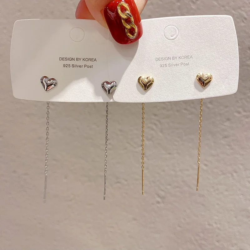 Minimalist Fashion Love Heart Ear Line Earrings For Female Elegant Temperament Love Stud Earrings Casual Party Jewelry Accessory