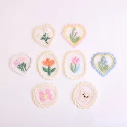 10PCS Cute Mini Hollow Mesh Love Flower Patches Lace Fabric Embroidery Headwear DIY Clothing Sewing Supplies Stickers