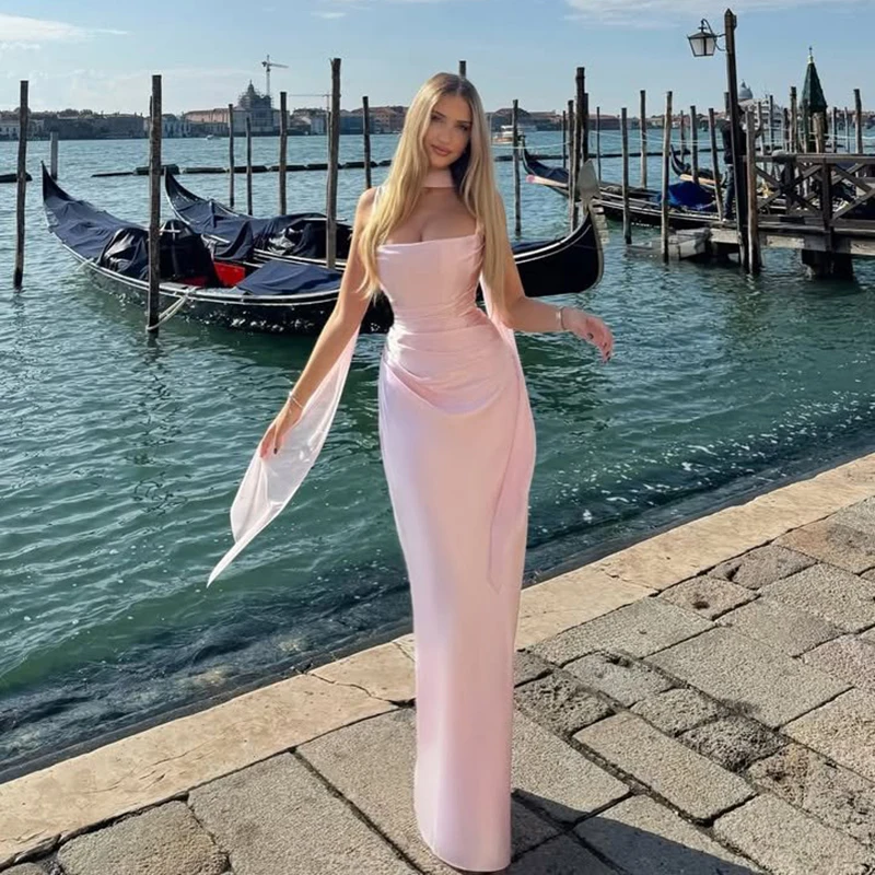 

Thinyfull Sexy Mermaid Prom Evening Dresses Square Collar Sleeveless Satin Party Dress Night Cocktail Ball Prom Gowns Customized