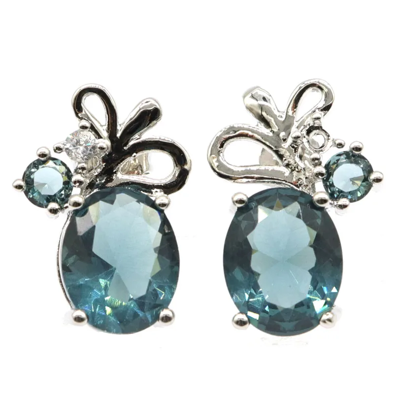 Buy 3 Get 1 Free 18x11mm Lovely Cute Flowers Shape London Blue Topaz White CZ Daily Wear Silver Earrings