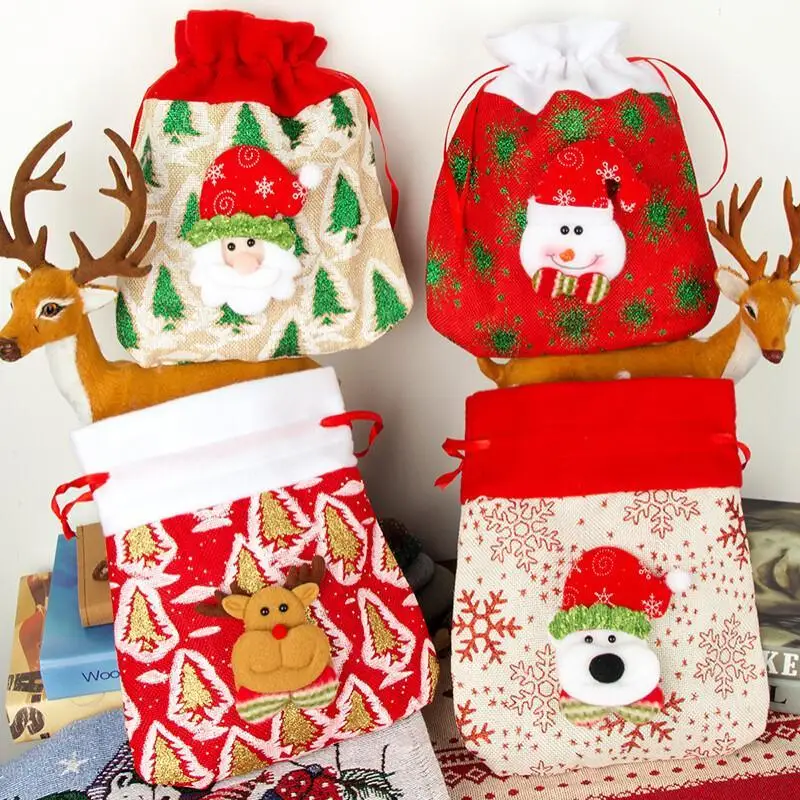 

Christmas Gift Bag New Linen Cartoon Christmas Eve Candy Bag Handbag Santa Claus Gift Bag Storage Bag Small Gift Box Folding