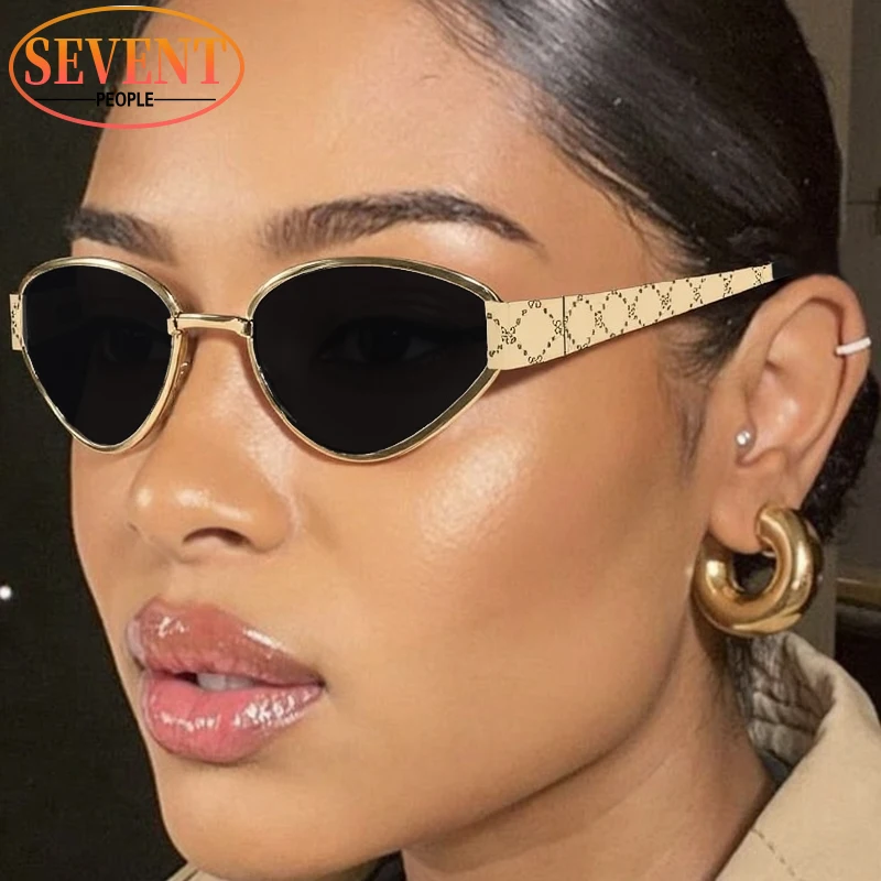 

Oval Metal Punk Sunglasses Women 2025 Luxury Brand Vintage Small Frame Cat Eye Sun Glasses For Ladies Fashion Driving Shades