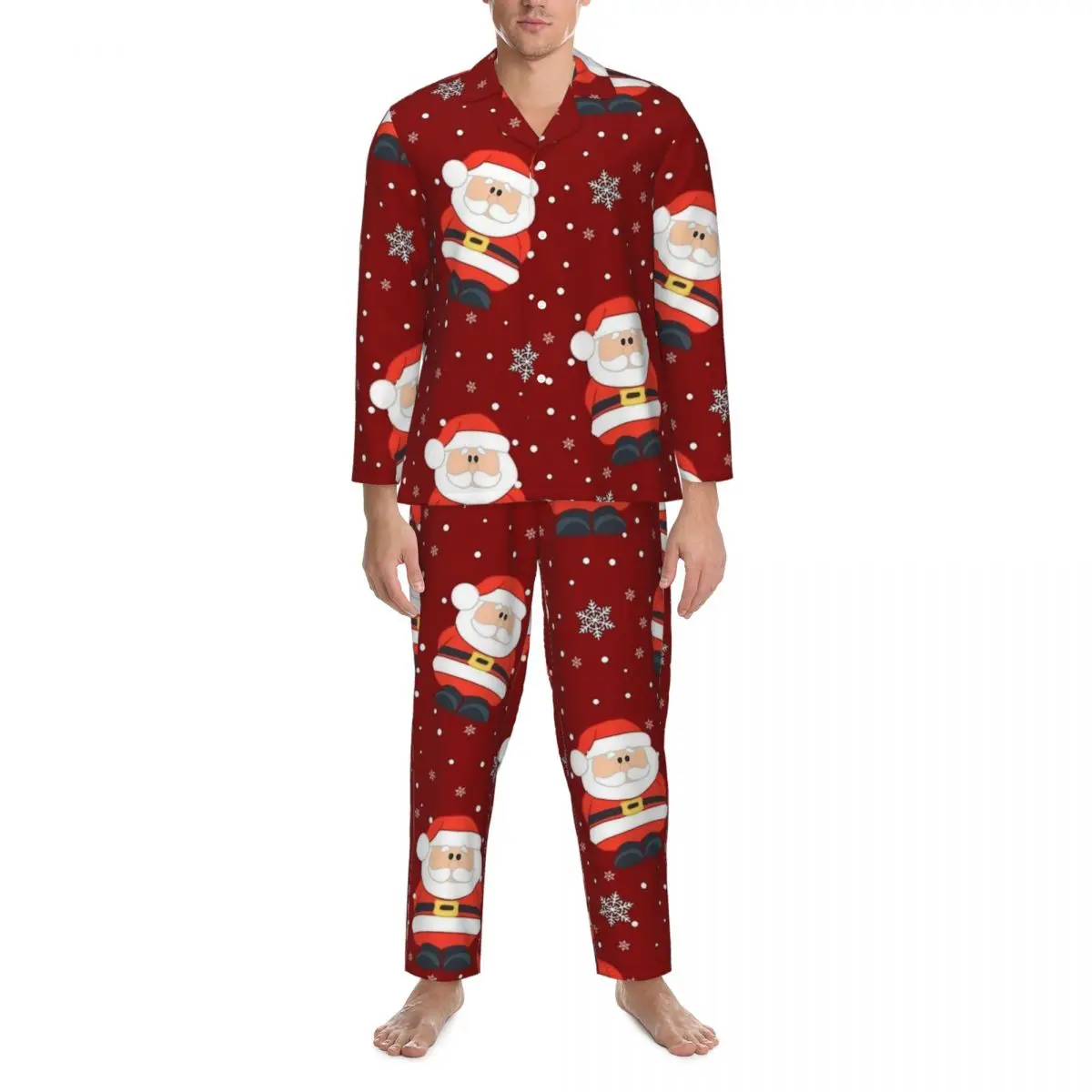 Christmas With Snowflake And Santa Pajama Set Autumn Lovely Daily Sleepwear Men 2 Piece Loose Oversized Graphic Nightwear Gift