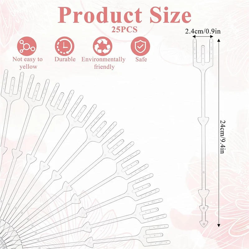 ABLK – porte-cartes à pics floraux, 50 pièces, fourchette en plastique transparent de 9.4 pouces, choix d'images, Place de fleurs, Clips à tête droite