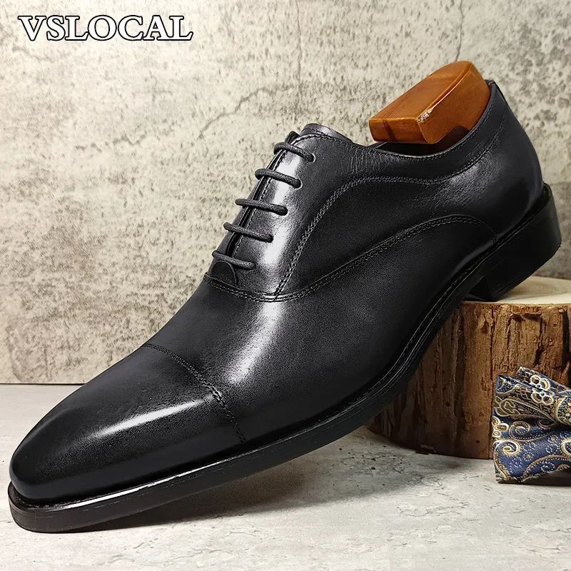 

Classic Men's Oxford Shoes Lace Up Cap Toe Handmade Polishing Mens Dress Formal Shoes Wedding Office Leather Shoes Man