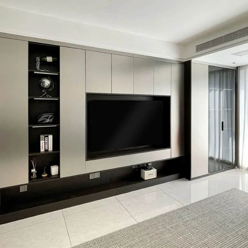 

Stainless steel whole house cabinets side TV living room background wall villa