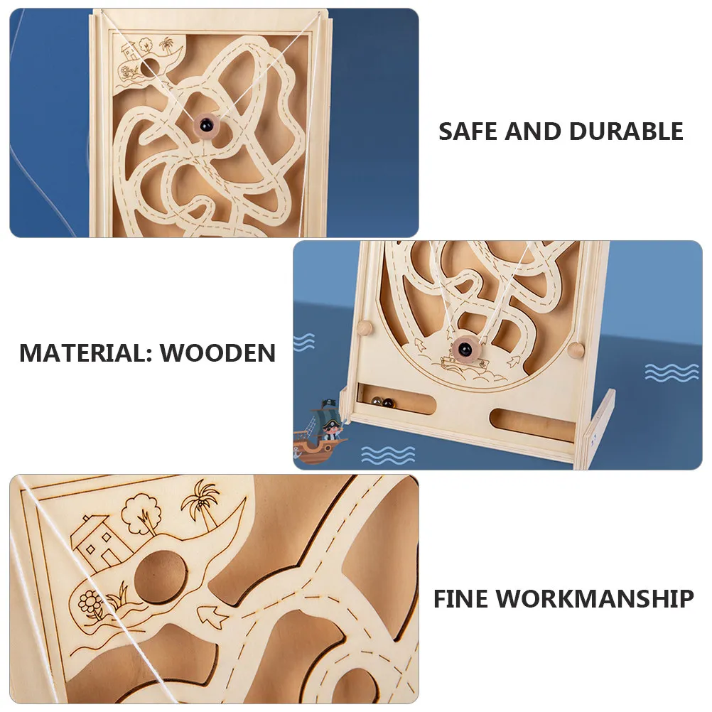

Pirate Marble Puzzle Game Wooden Maze Educational Plaything Smooth Edges Safe Durable Hands Eye Coordination Gift Kids
