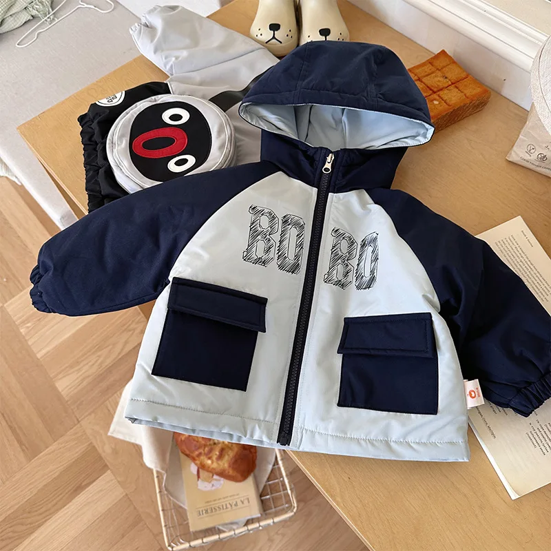 

Children 1-6Y Boys Jacket 2025 Winter Hooded Windproof Thick Warm Kids Baby Boy Coat Letter Printed Toddler Boys Outerwear Coat