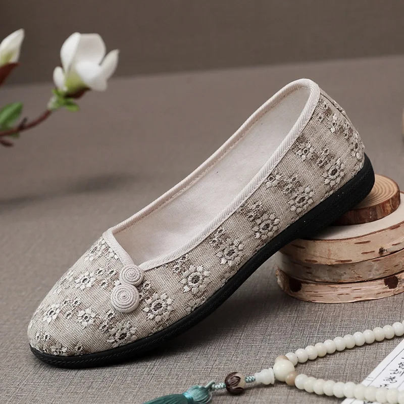 Size 35-40 Chinese Cloth Shoes Women Ethnic Style Women Shoes Floral Canvas Ballet Flats Ladies Casual Slip-on Embroider Shoes