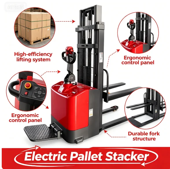 Customized New Transport Equipment 1 Ton 1.6m Electric Pallet Stacker Reclaimers Semi Electric Stacker