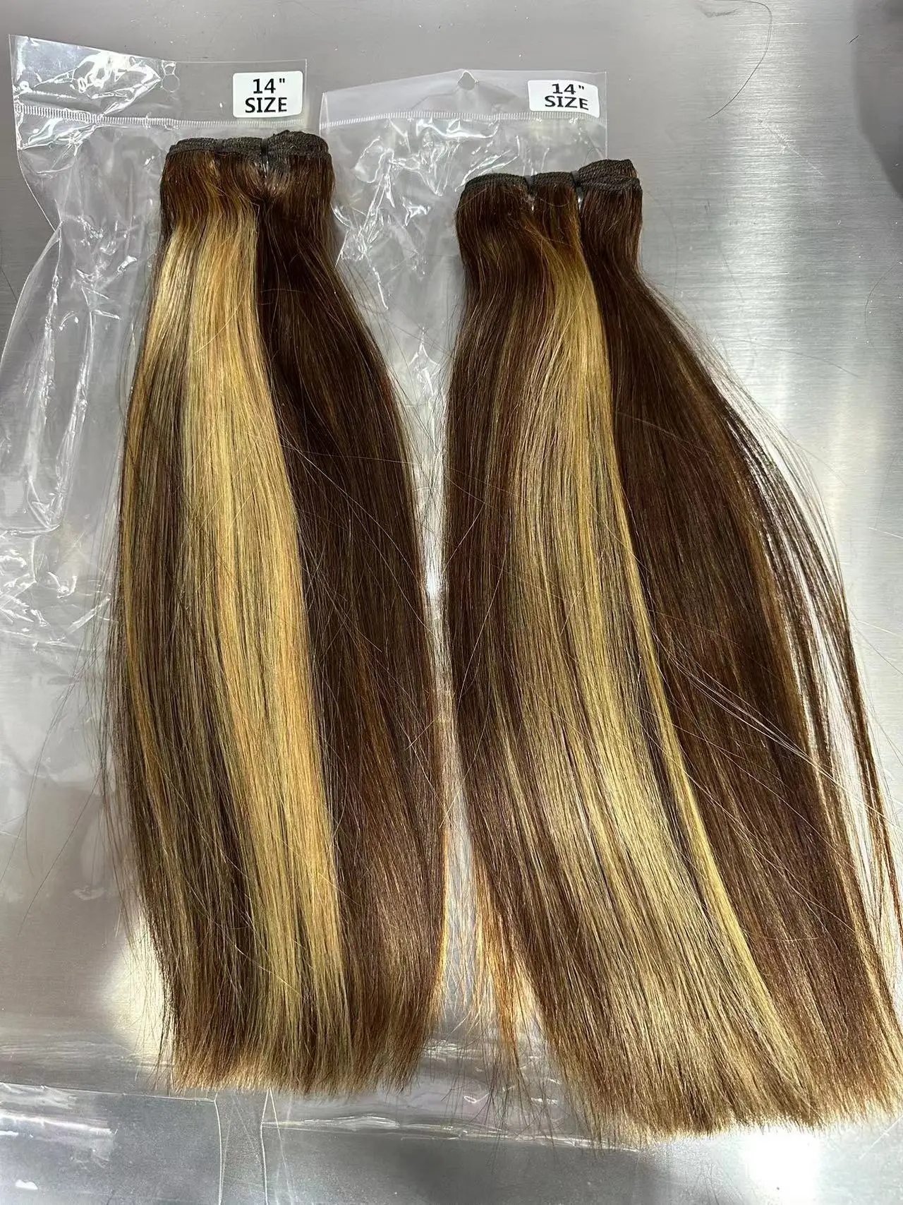 Bundles de cheveux humains raides en surbrillance, extensions de cheveux, tissage brésilien, couleur blonde et brune ombrée, P4, 27