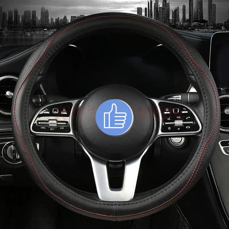 All-season universal genuine leather car steering wheel cover, anti-slip and sweat-absorbent, designed for business use，