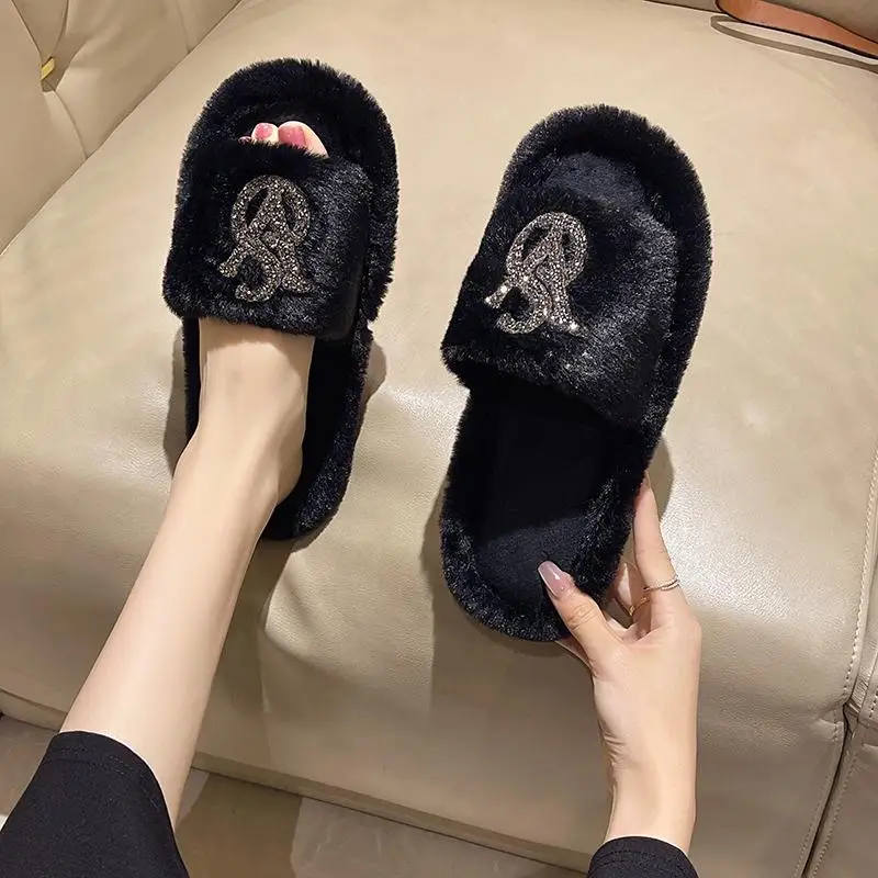 Casual Fluffy Slippers Women House Flat Fashion Designer Shoes Ladies Home Popular Trend Winter Elegant Footwear Indoor Open Toe